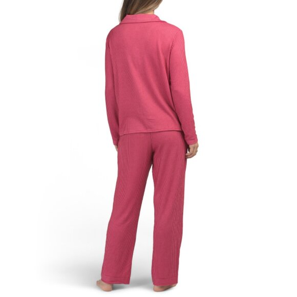 BORN Red Ribbed Notch Collar Top And Pants Pajama Set - Picture 2 of 2